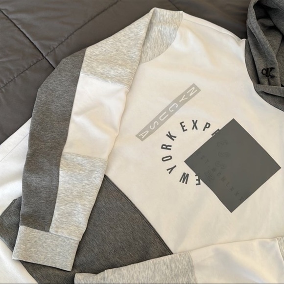 Mens White and Grey Express Hoodie - Picture 2 of 6